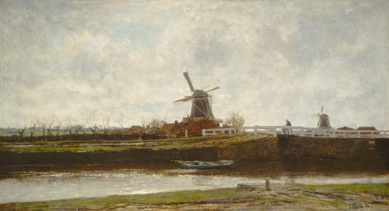 Widok młyna i mostu na Noordwest Buitensingel w Hadze, 1873. autorstwa Jacob Henricus Maris