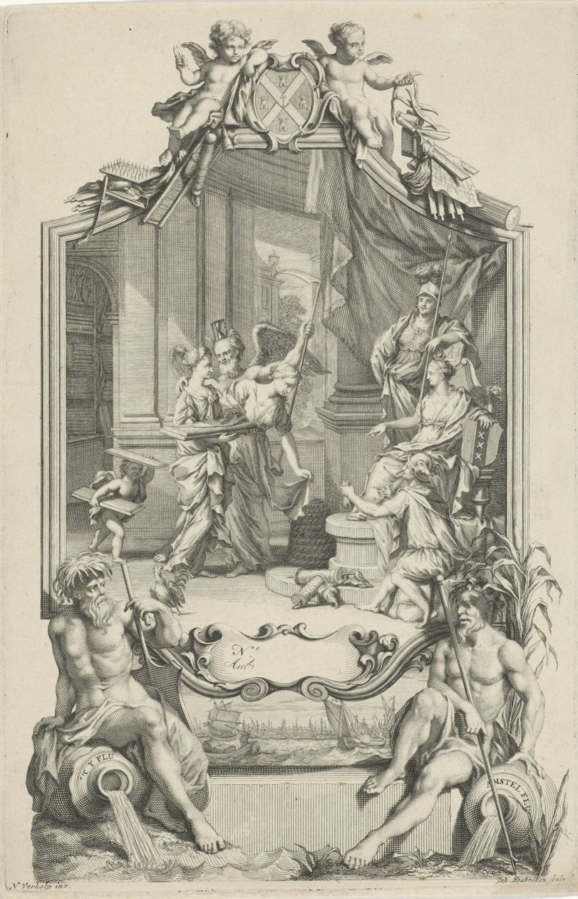 Alegoria przemysłu jedwabnego w Amsterdamie autorstwa Jacob Houbraken