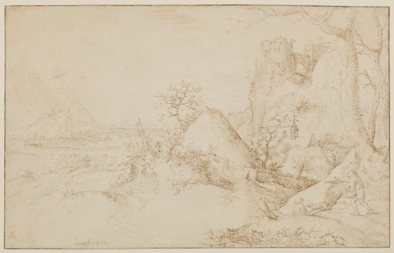 Krajobraz z dwoma chłopami i psem, ok. 1525-69 autorstwa Jacob I Savery