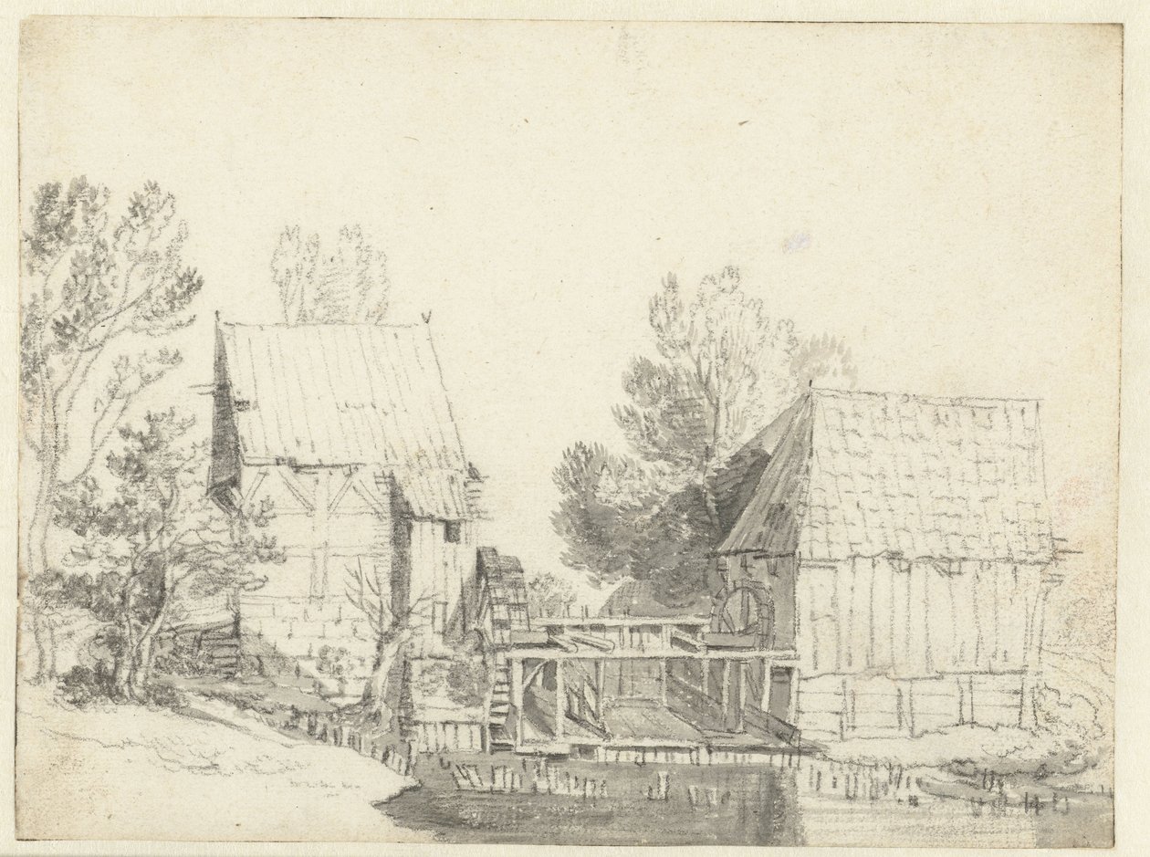 Widok na dwa młyny wodne autorstwa Jacob Isaacksz van Ruisdael (school of)