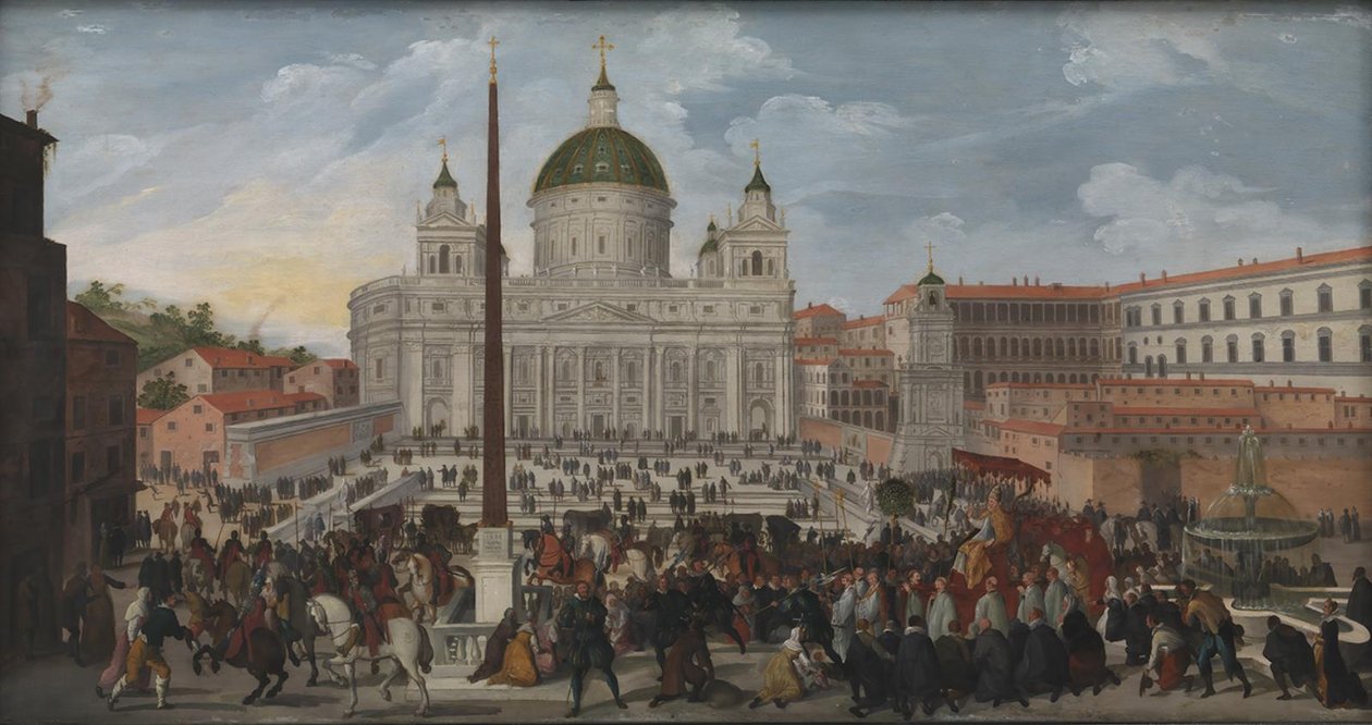 Procesja papieska na Piazza San Pietro w Rzymie autorstwa Jacob Isaacsz. van Swanenburg