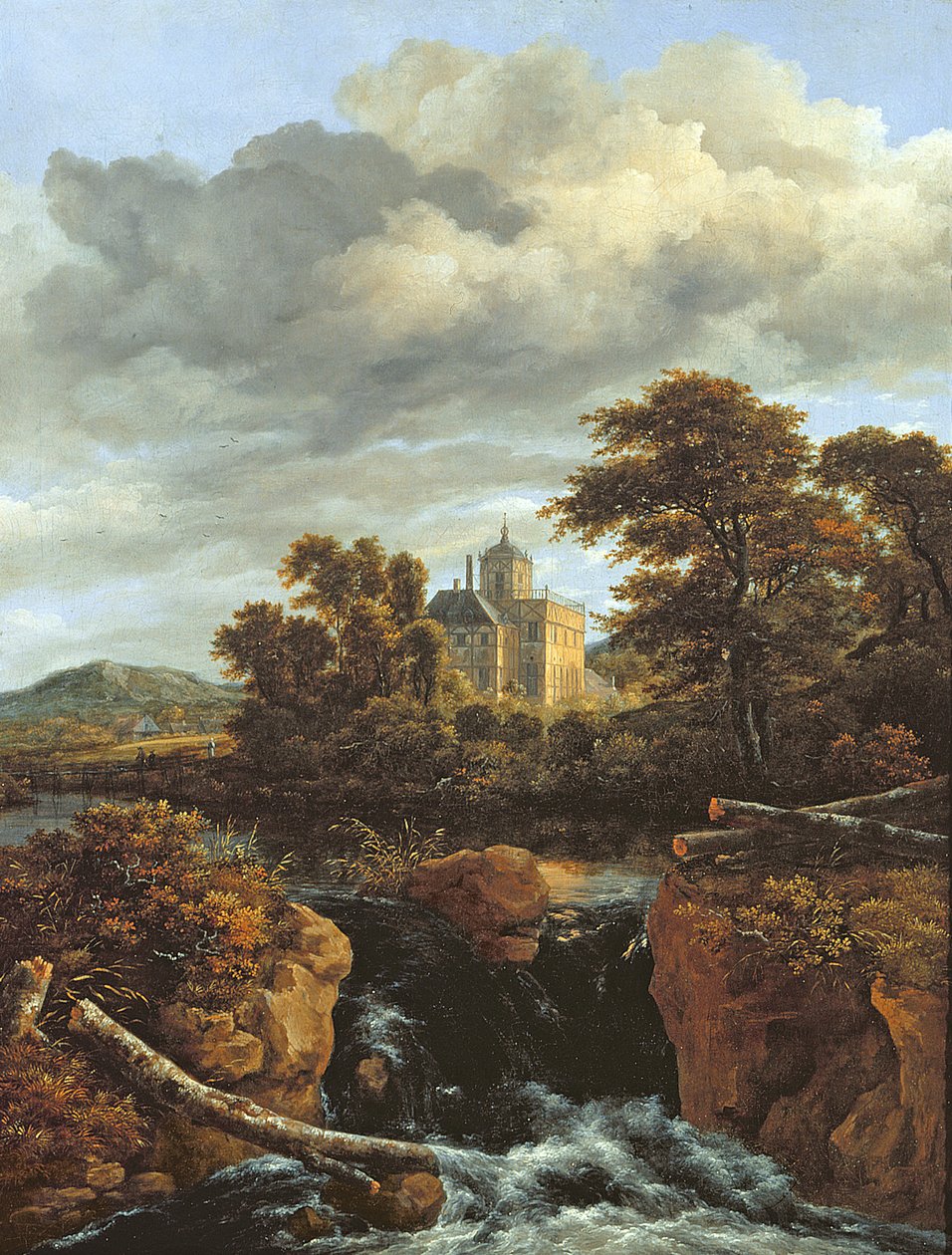 Krajobraz z wodospadem i zamkiem, ok.1670 autorstwa Jacob van Ruisdael