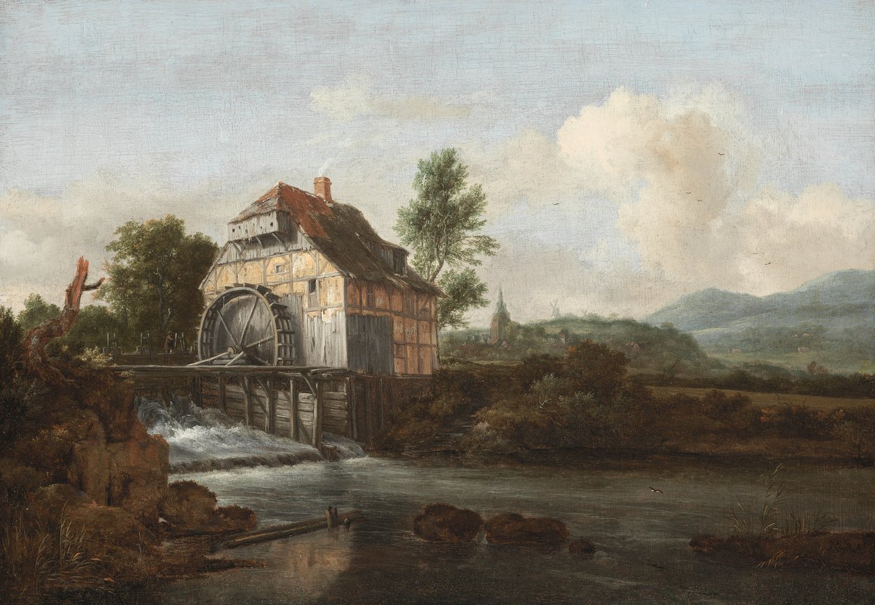 Krajobraz z młynem wodnym, ok.1680 autorstwa Jacob van Ruisdael