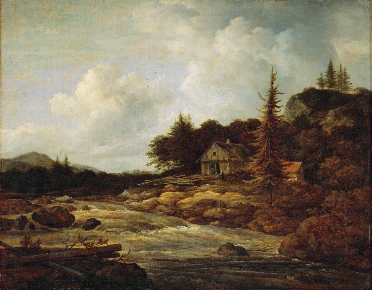 "Krajobraz z górską rzeką (obraz na płótnie) autorstwa Jacob Isaaksz. or Isaacksz. van Ruisdael