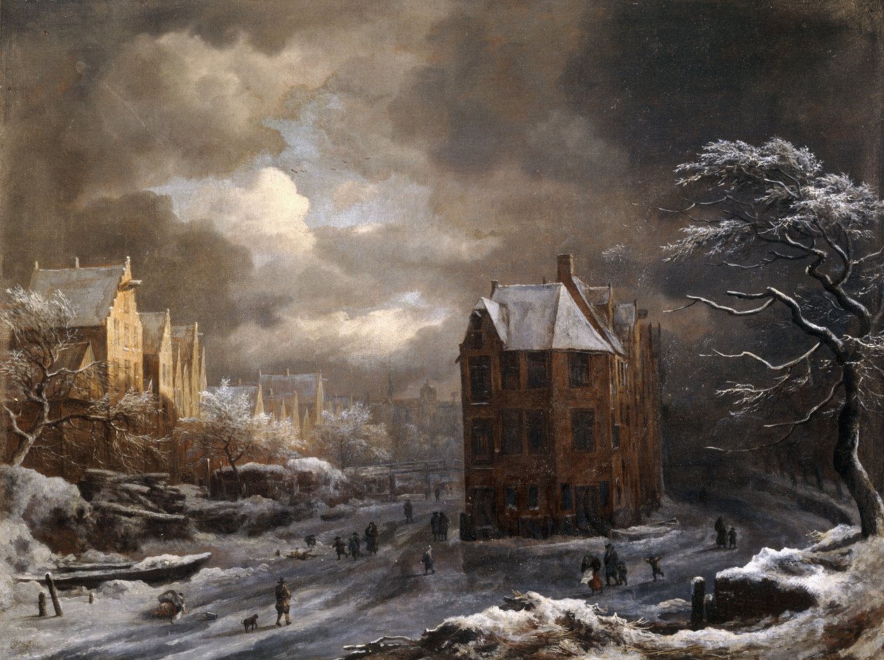 Widok na Hekelveld w Amsterdamie zimą, patrząc na południe, autorstwa Jacob van Ruisdael