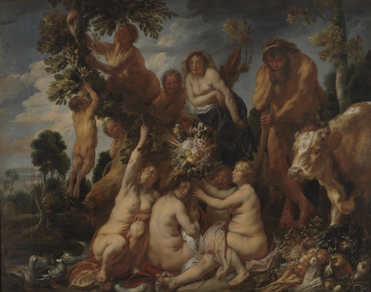 Acheloos pokonany przez Herkulesa. Pochodzenie rogu obfitości. (Alegoria Płodności) autorstwa Jacob Jordaens