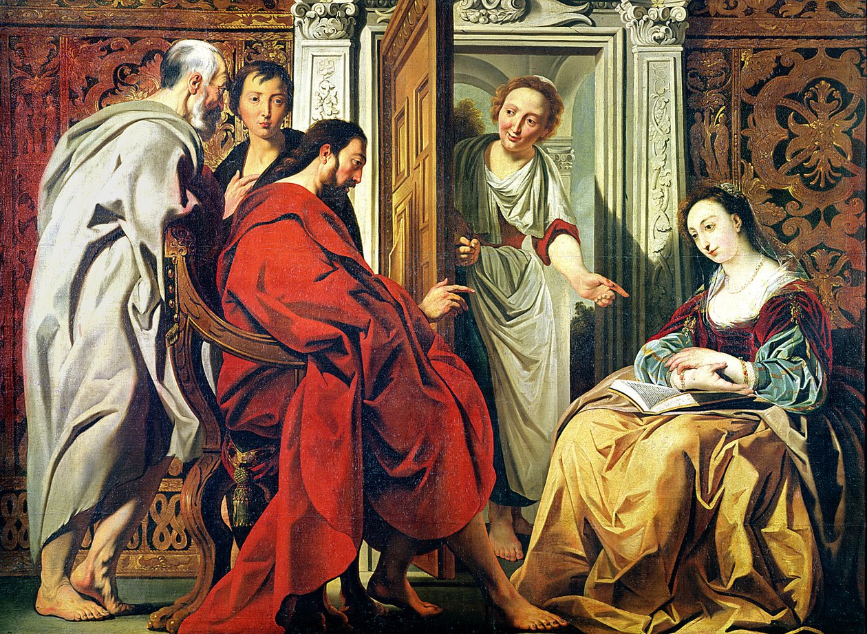 مسیح د مارتا په کور کې او د بیتاني پولی مریم autorstwa Jacob Jordaens