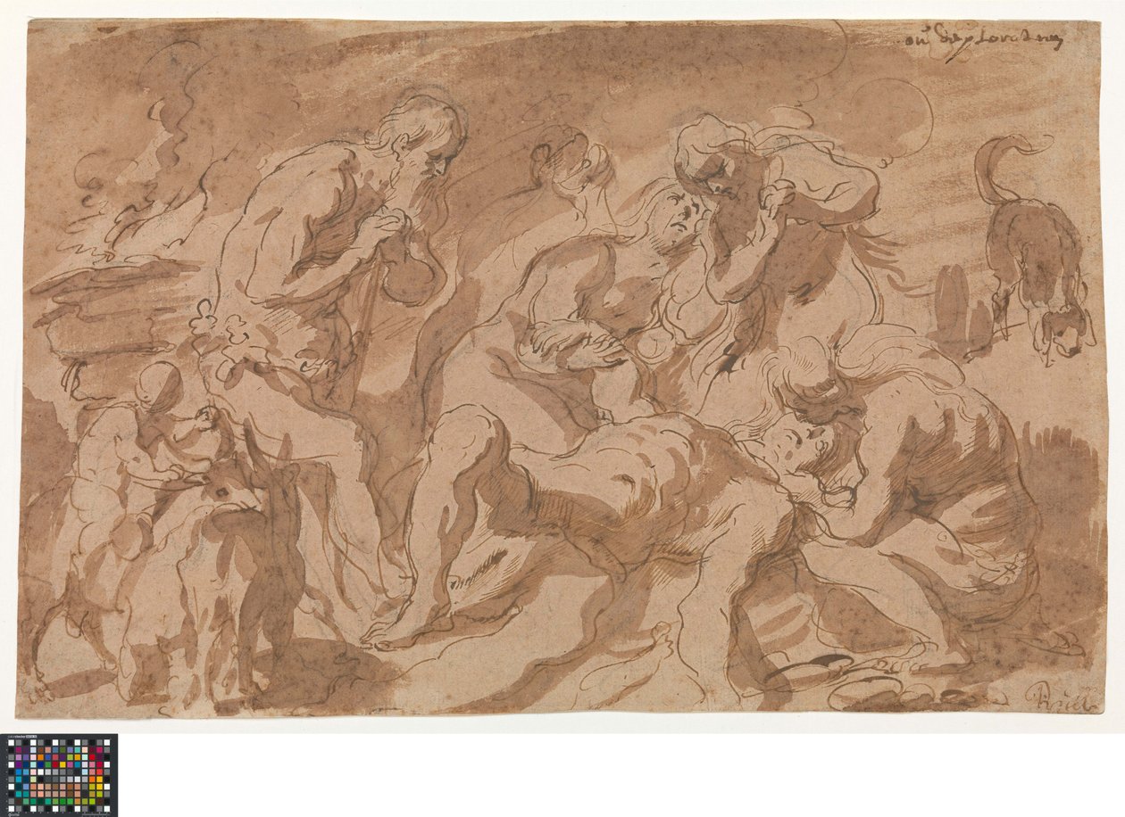 Niemiecki: Die Beweinung Abels
niderlandzki: De bewening van Abel autorstwa Jacob Jordaens