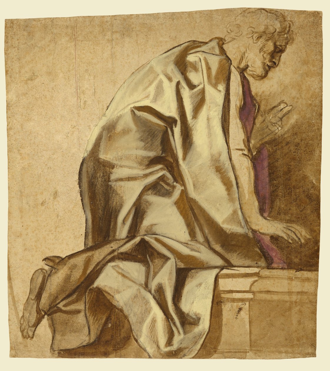 Mężczyzna klęczący, zwrócony w prawo (recto); Szkice postaci (verso) autorstwa Jacob Jordaens