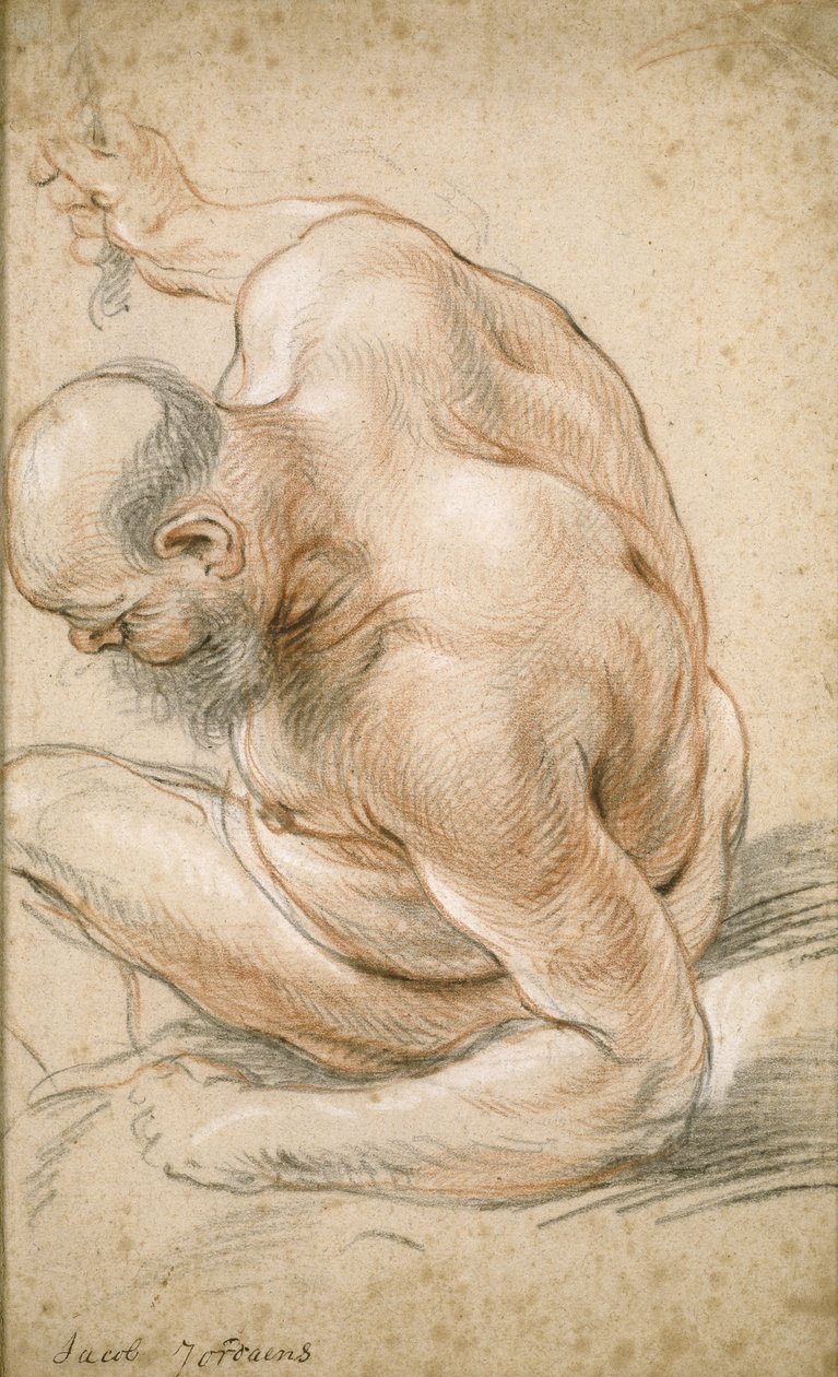 Nagi starzec siedzący, oparty na przedramieniu, zwrócony w lewo, ok. 1640 autorstwa Jacob Jordaens