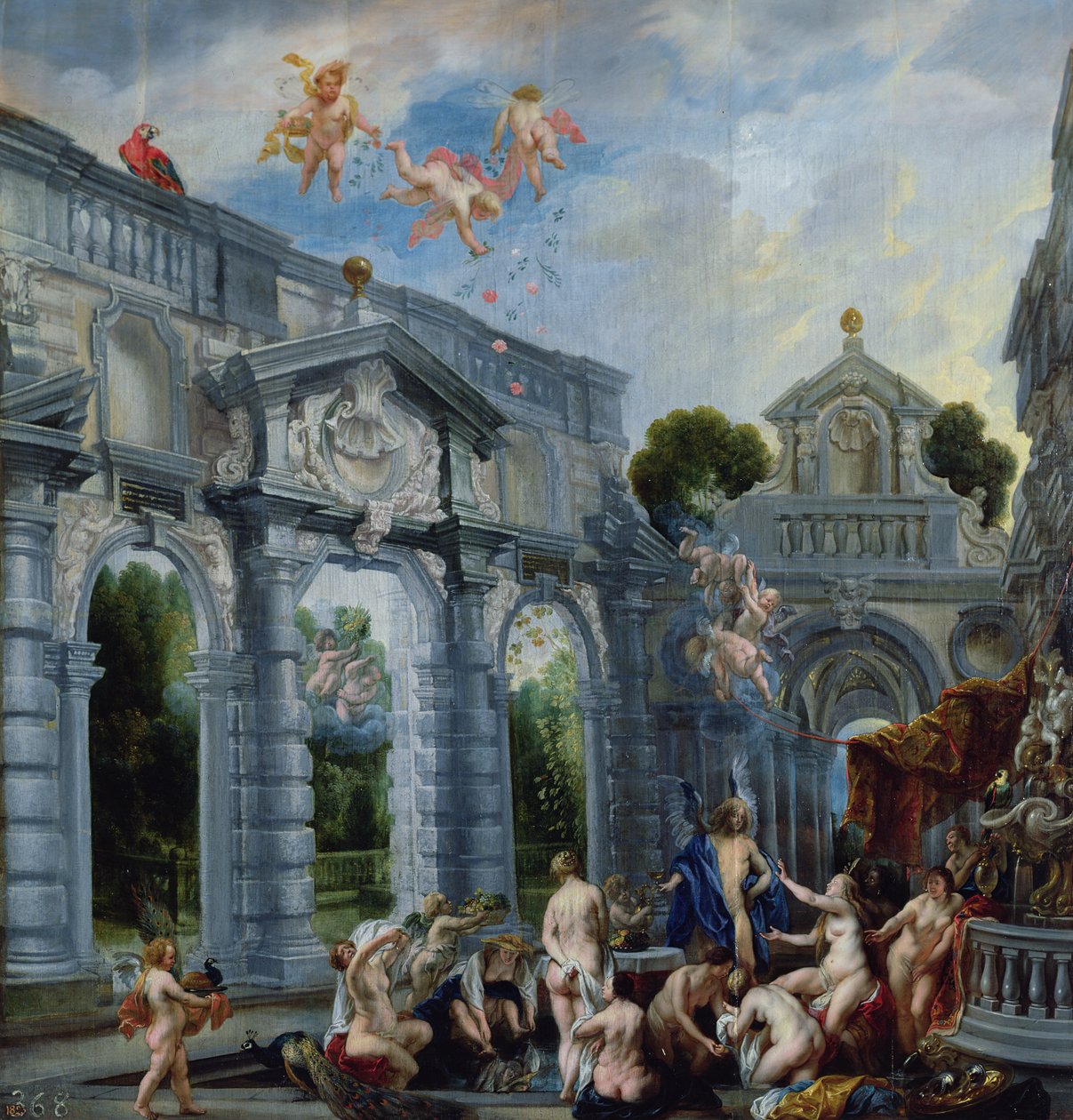 Nimfy przy Fontannie Miłości, ok. 1630 (olej na płótnie z podkładką) autorstwa Jacob Jordaens