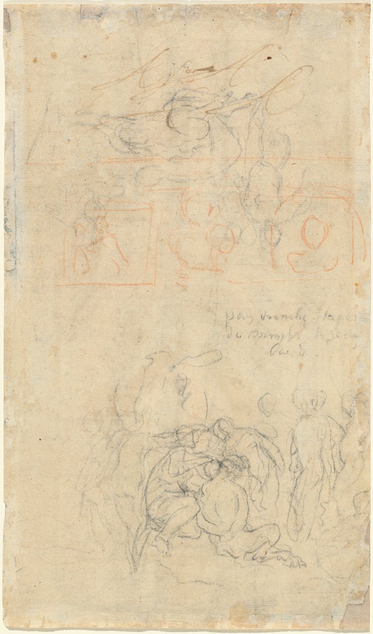 Arkusz studiów z pijaną patelnią i nimfami [verso] autorstwa Jacob Jordaens