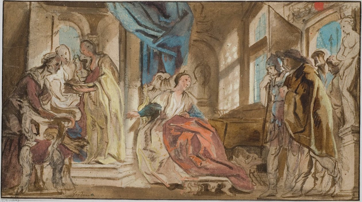 Telegonos prowadzi Teoklymenosa przed swoją matkę Penelopę autorstwa Jacob Jordaens