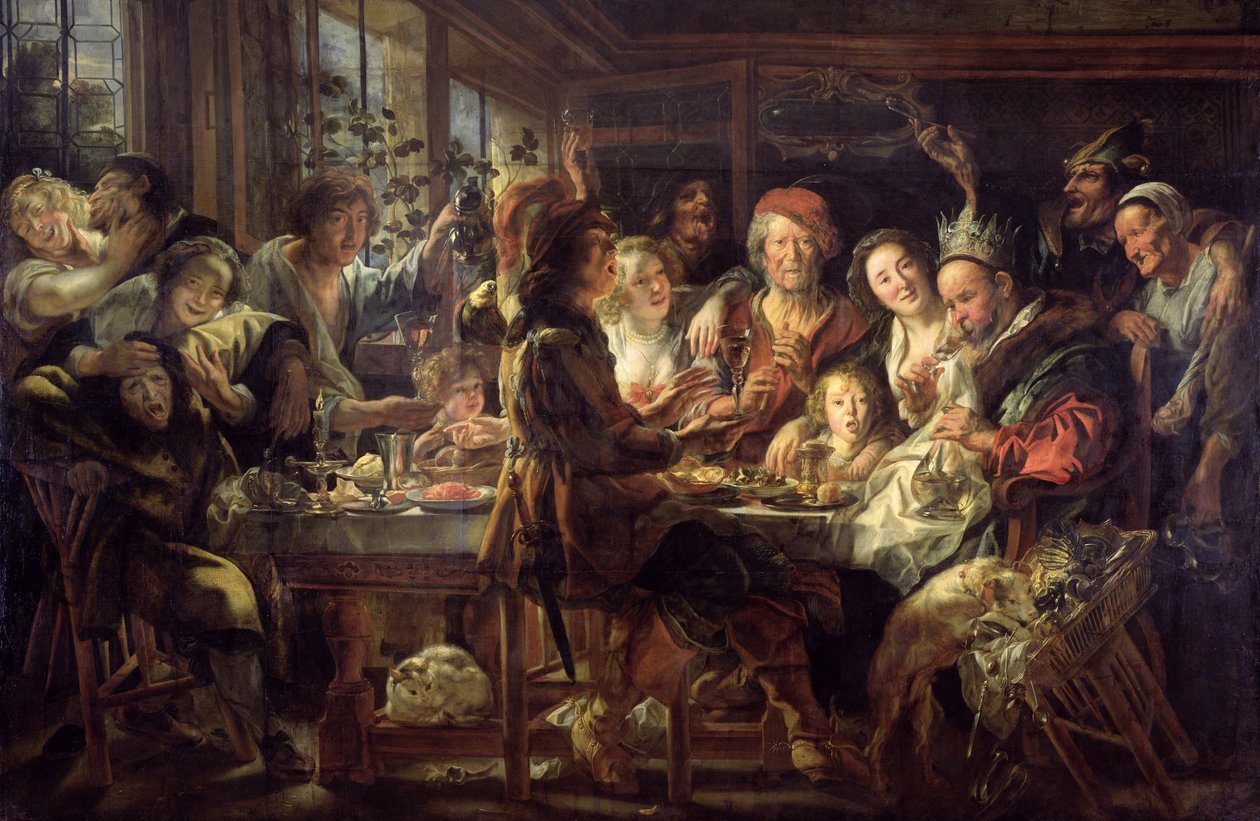 Uczta Fasoli (Napoje Króla) 1637-38 autorstwa Jacob Jordaens