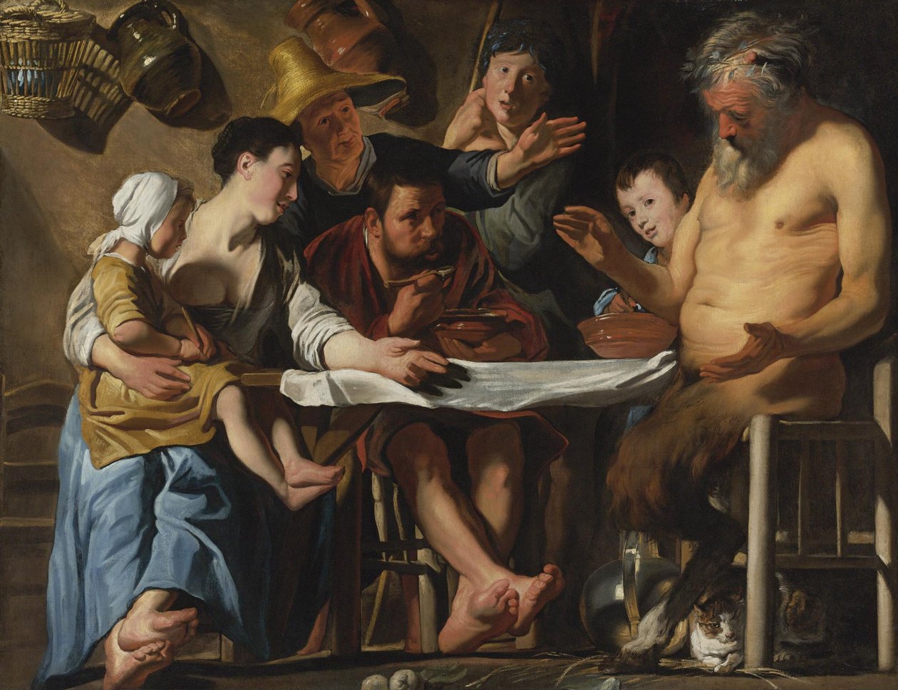 Satyr i chłopska rodzina autorstwa Jacob Jordaens