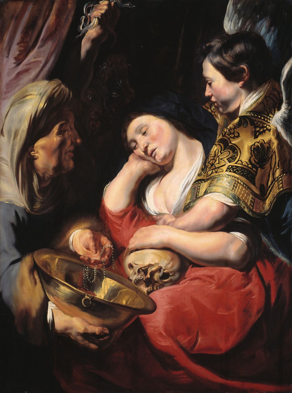 Kuszenie Magdaleny, ok. 1616-17 (olej na płycie) autorstwa Jacob Jordaens