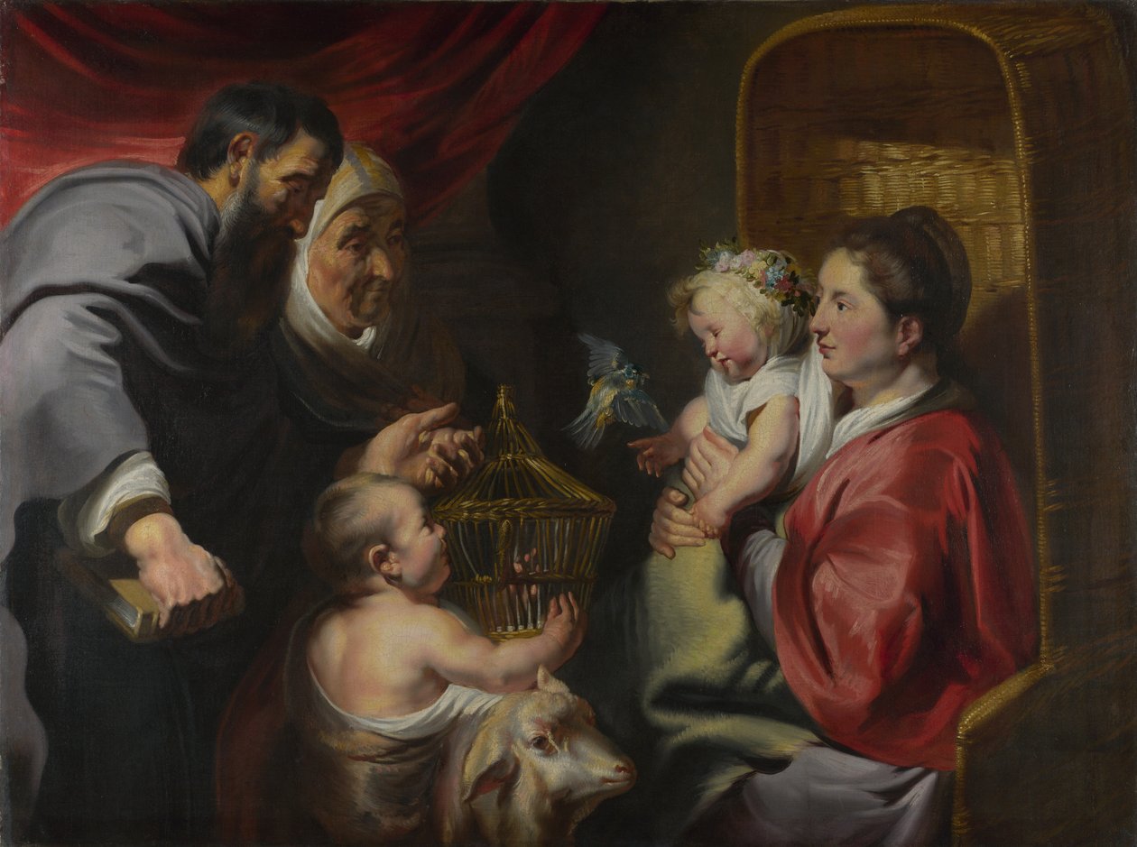 Dziewica z Dzieciątkiem ze świętymi Zachariaszem, Elżbietą i Janem Chrzcicielem, c. 1620 autorstwa Jacob Jordaens