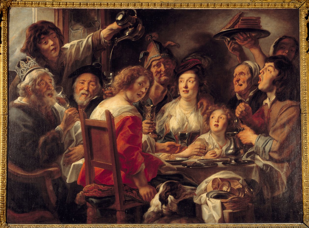 Król pije lub losowanie festynu Objawienia Obraz Jakuba Jordaensa (1593-1678) (ec.flam.) XVII w. Niedz. 1,52x2,04 m² autorstwa Jacob Jordaens