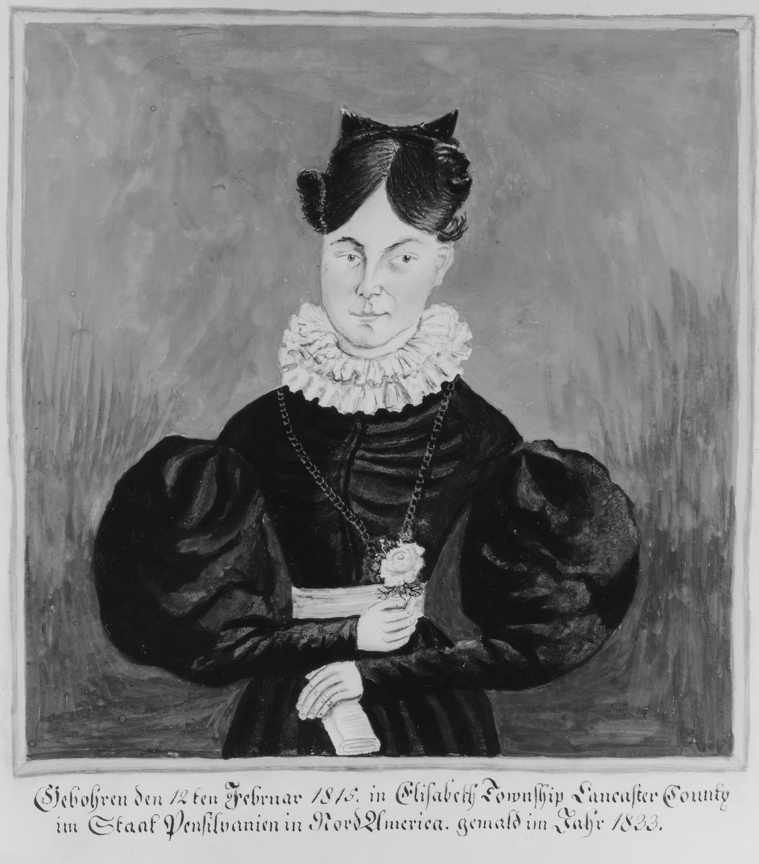 Portret i metryka urodzenia Mahali Wechter, 1833. autorstwa Jacob Maentel