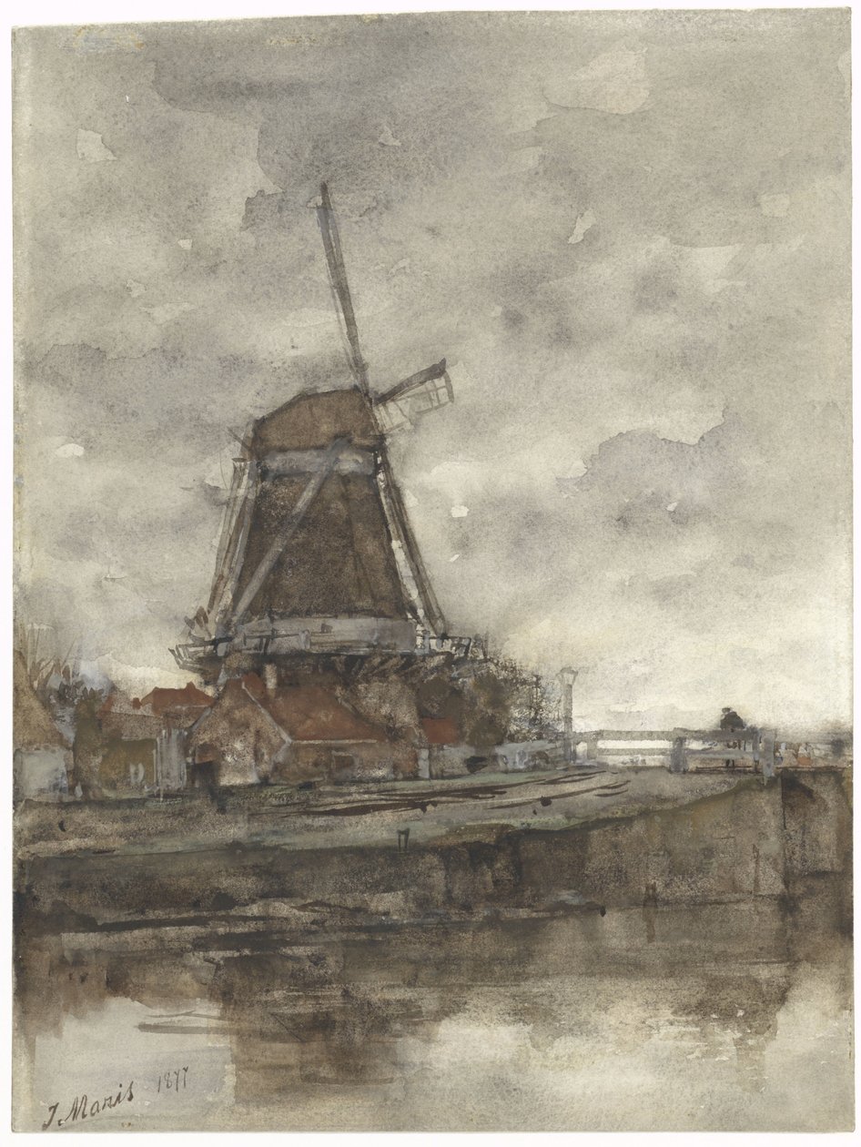 Wiatrak i most w Noord-West-Buitensingel w Hadze autorstwa Jacob Maris