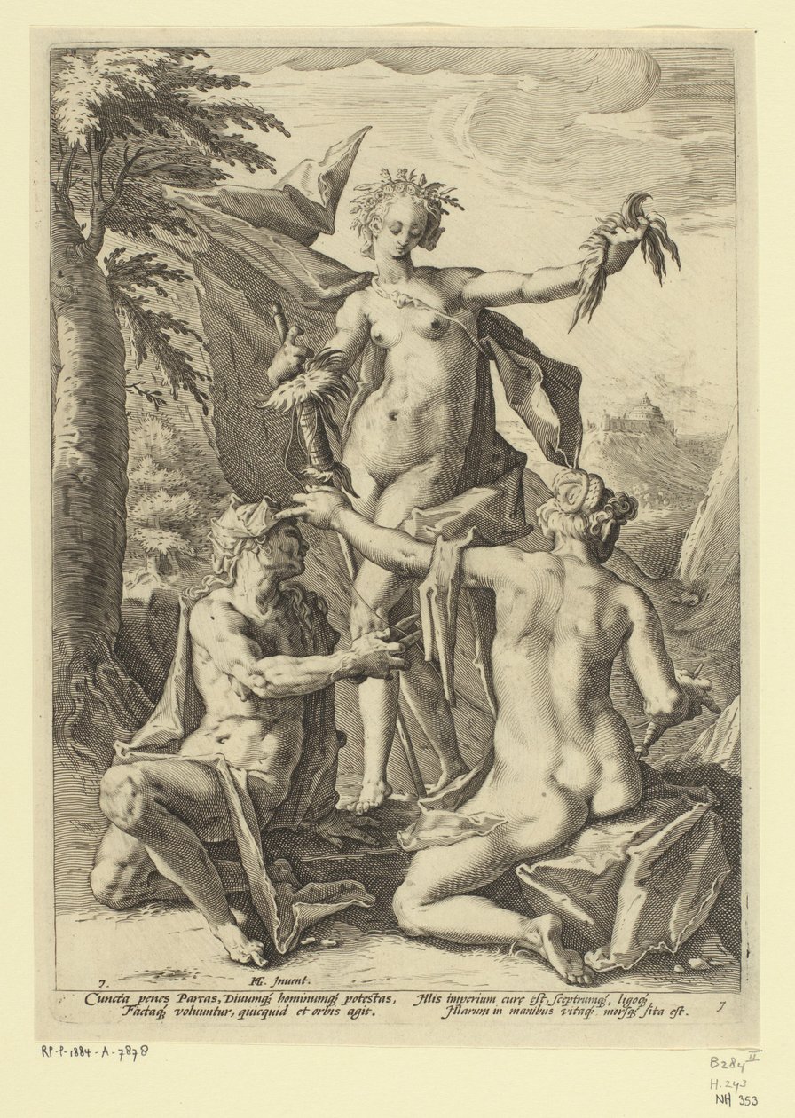 Trzy losy Przedstawienia mitologiczne i alegoryczne (tytuł serii) autorstwa Jacob Matham (attributed to)