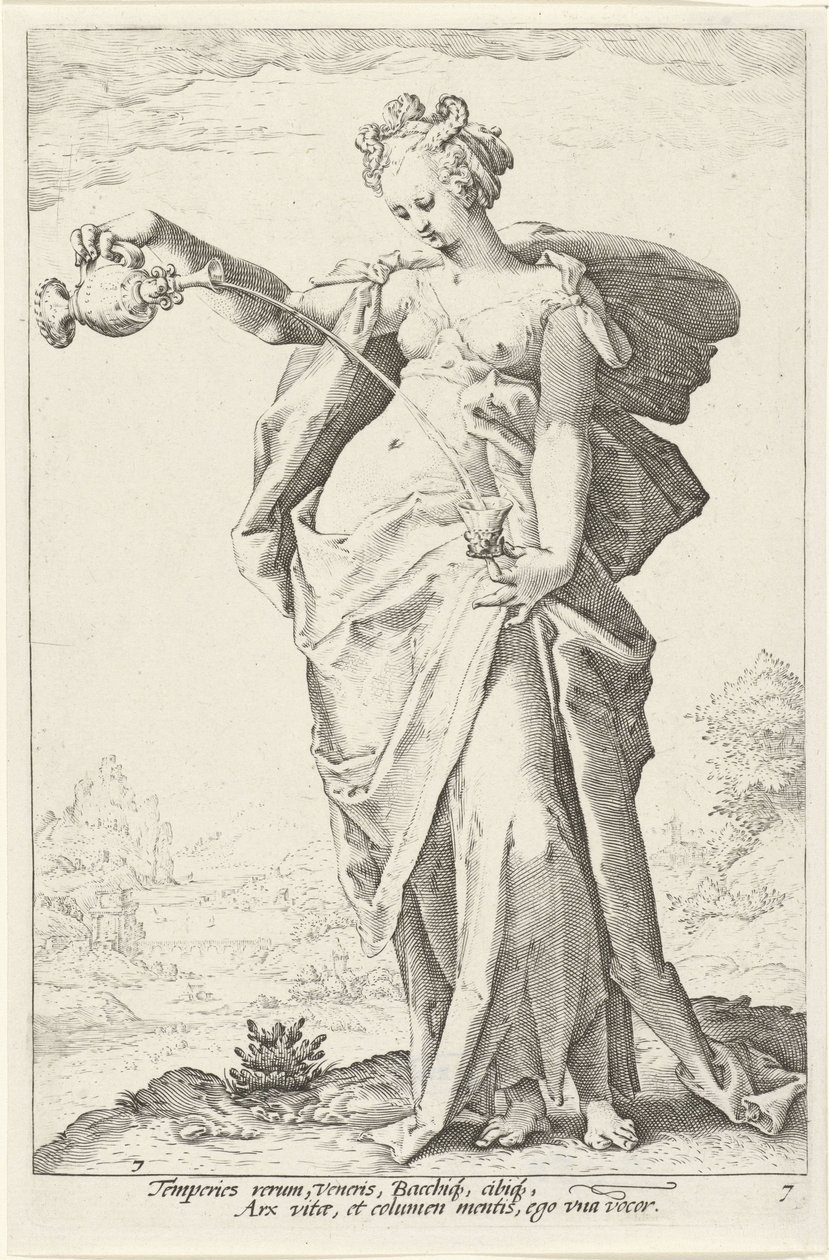 Matigheid (Wstrzemięźliwość) De Deugden (tytuł serii) autorstwa Jacob Matham (attributed to)