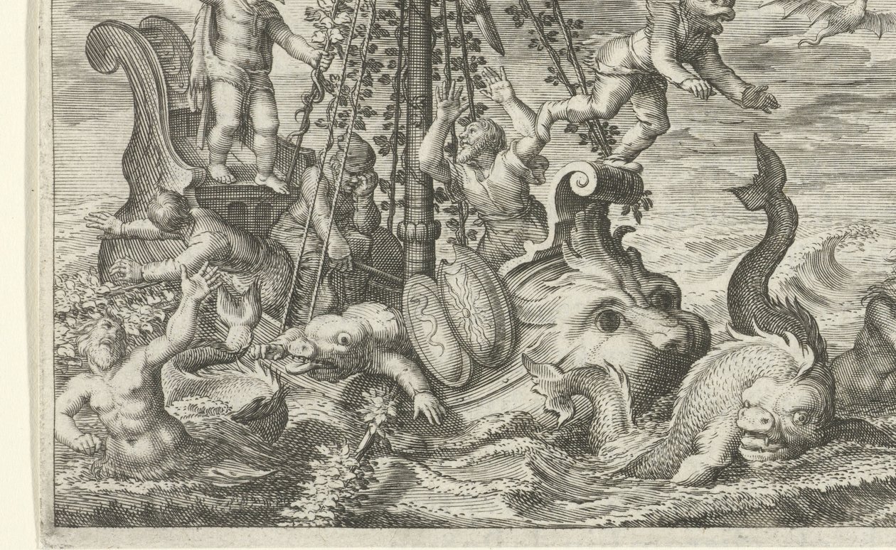 Bachus zamienia swoich porywaczy w delfiny autorstwa Jacob Matham