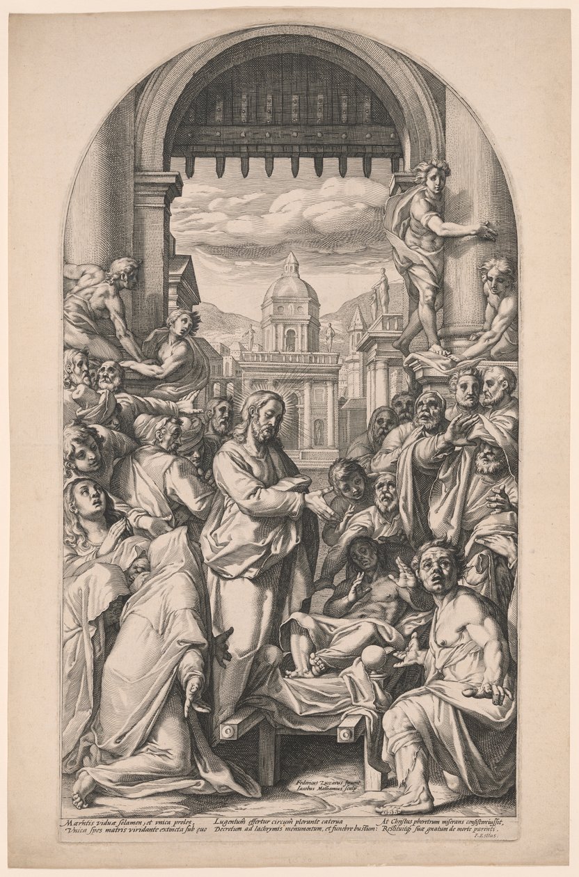 Chrystus wskrzeszający syna wdowy z Nain autorstwa Jacob Matham
