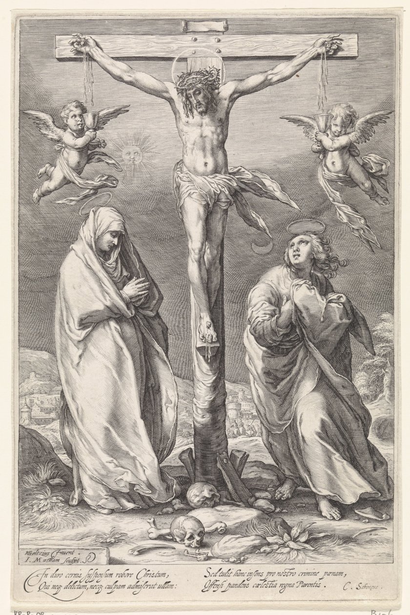 Chrystus na krzyżu z Janem i Maryją autorstwa Jacob Matham