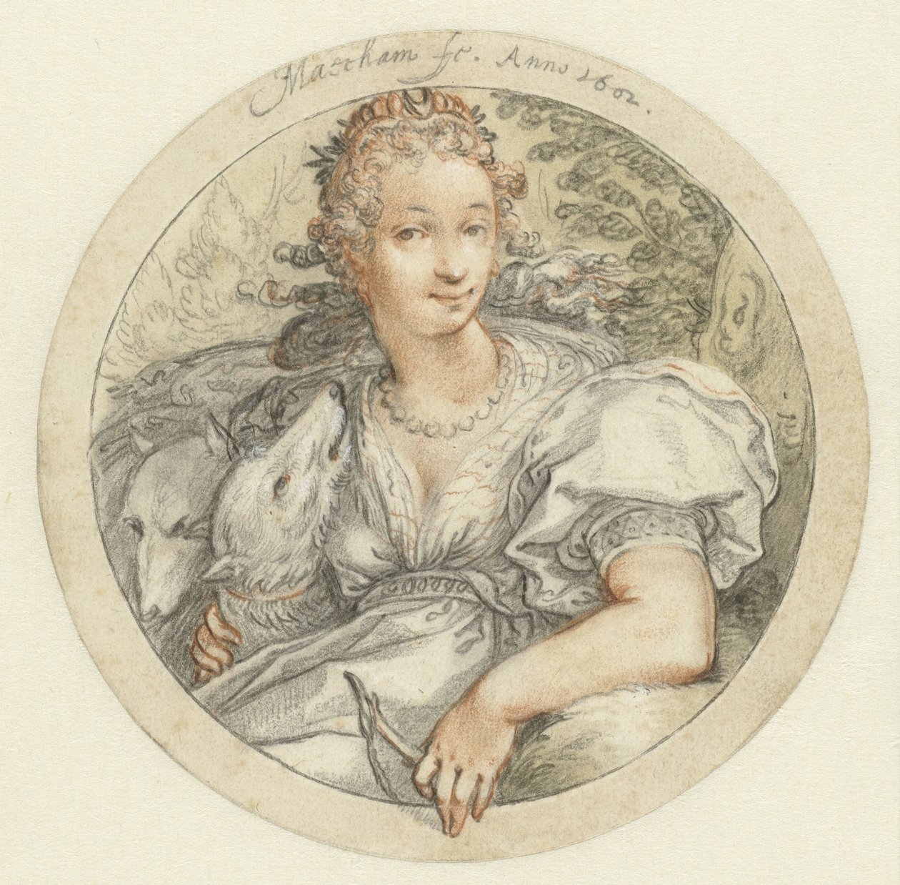 Diana w okrągłej ramie autorstwa Jacob Matham