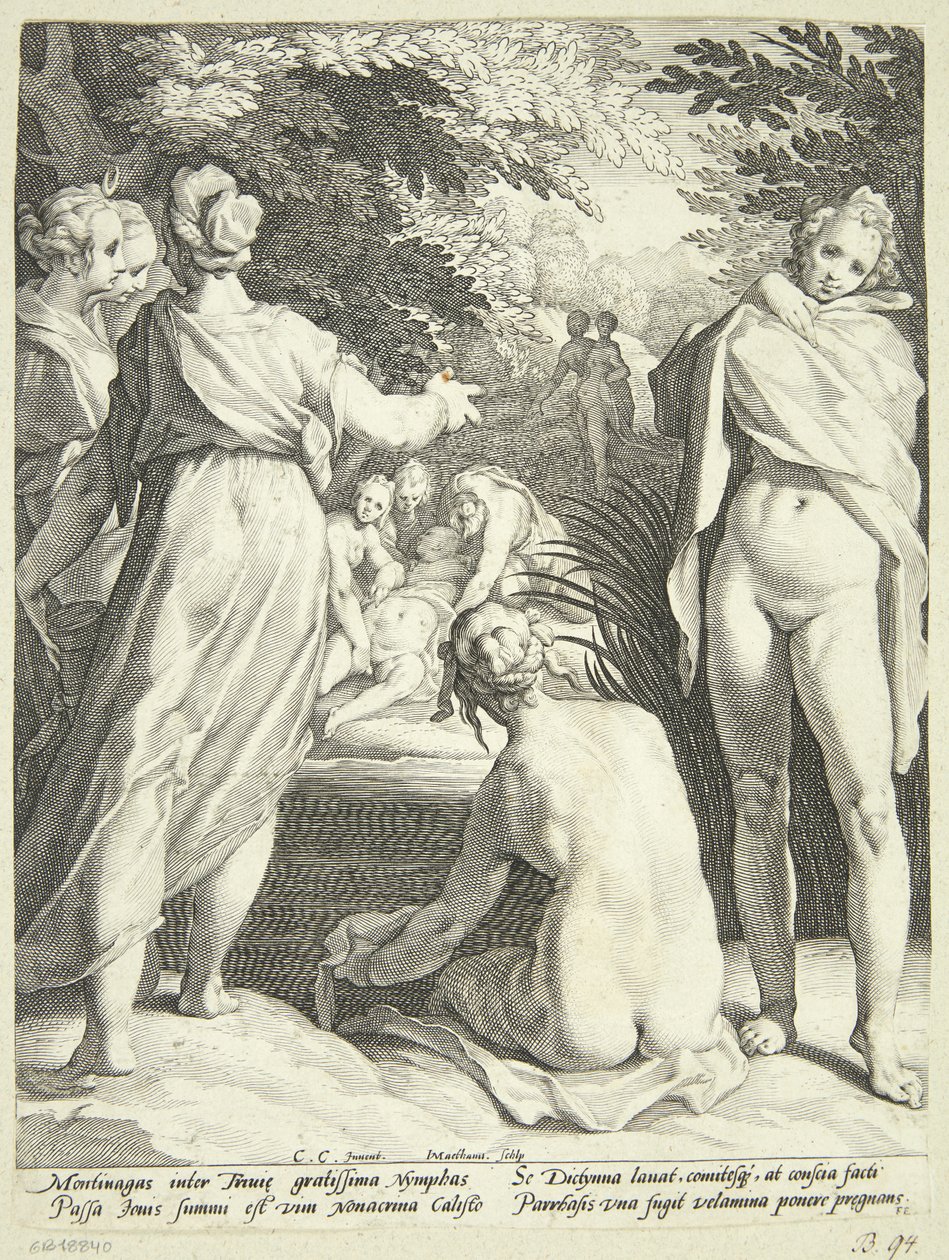 Diana odkrywa ciążę Callisto autorstwa Jacob Matham