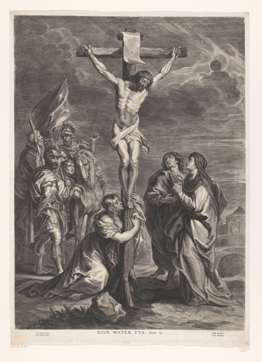 Chrystus na krzyżu Ecce mater tua (tytuł na obiekcie) autorstwa Jacob Neefs