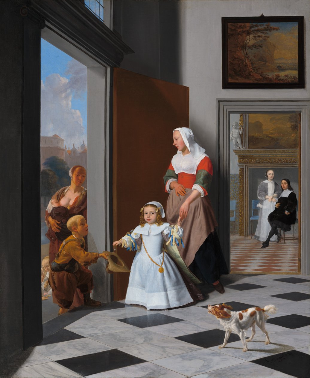 Pielęgniarka i dziecko w eleganckim foyer, 1663. autorstwa Jacob Lucasz Ochtervelt