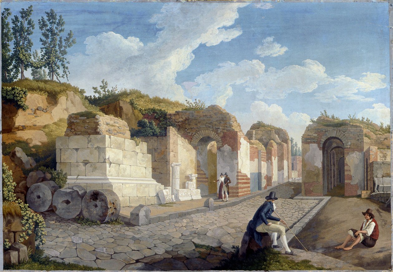 Język angielski:  Brama Herkulanum w Pompejach autorstwa Jacob Philipp Hackert