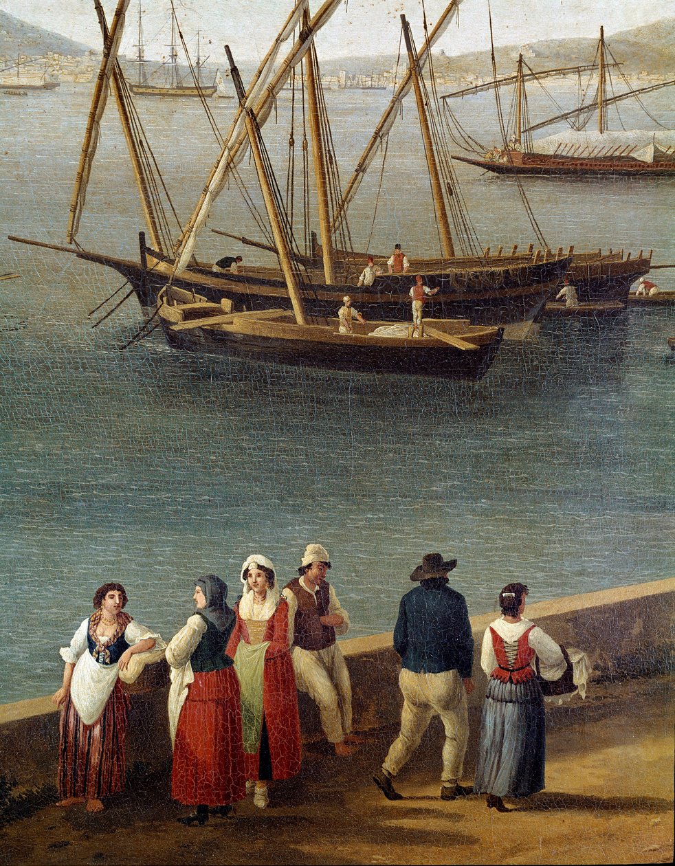 Grupy ludzi w porcie Gaeta (Gaete) (Ludzie w porcie Gaeta) Szczegół - Obraz Jacoba Philippa Hackerta dit Hackert d