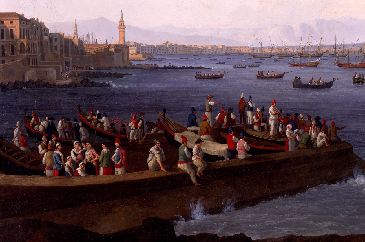 Zatoka Neapolitańska w pobliżu Santa Lucia pokazuje floty morskie powracające z Algieru autorstwa Jacob Philippe Hackert