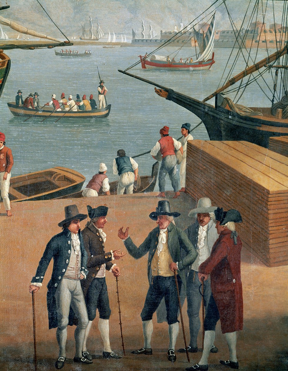 Widok na port w Mesynie, szczegół bogatych kupców autorstwa Jacob Philippe Hackert