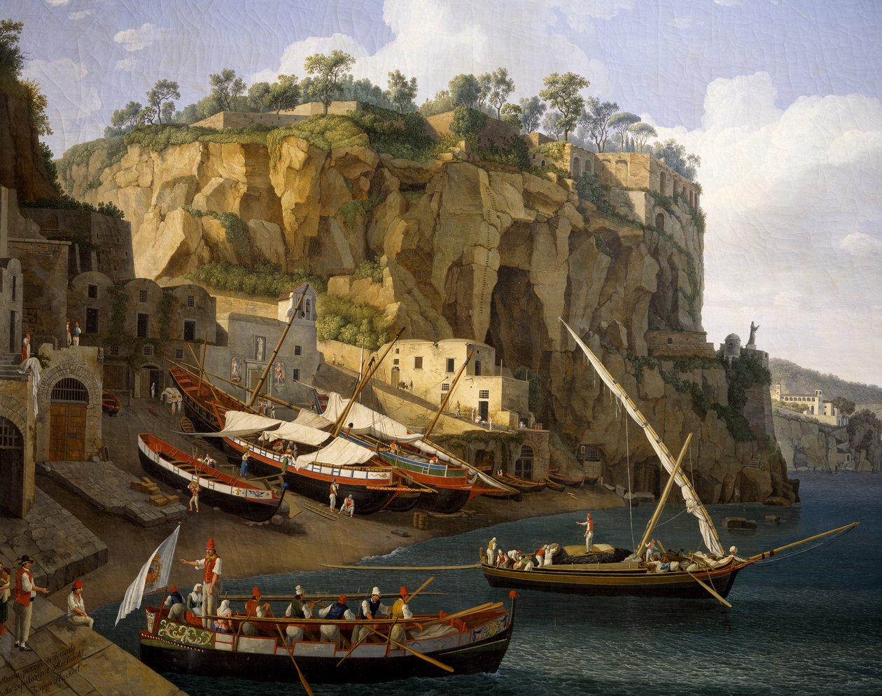 Widok na małą marinę w Sorrento (olej na płótnie) autorstwa Jacob Philippe Hackert