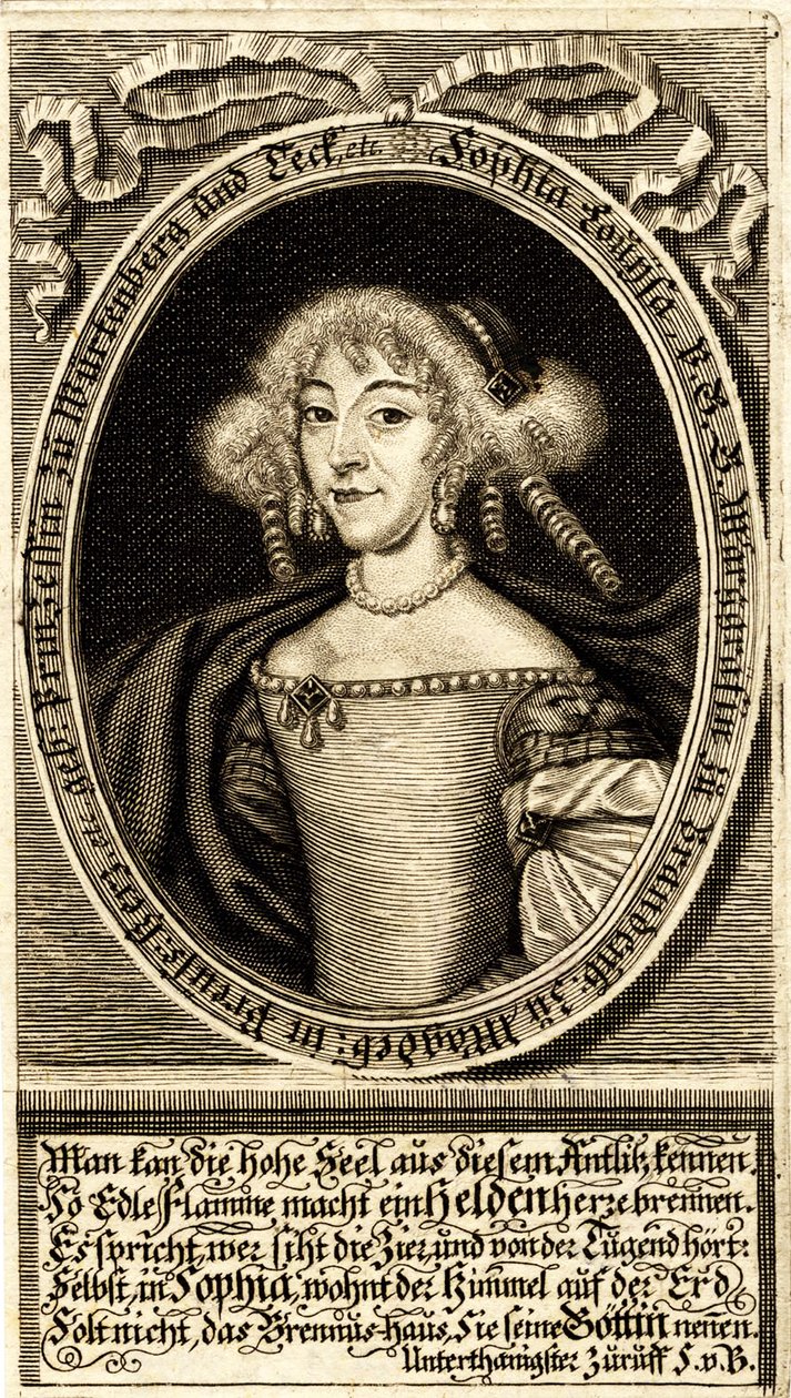 Portret Sophie Louise z Wirtembergii-Stuttgartu 1642-1702, Margrabina..., 1672. autorstwa Jacob Sandrart von