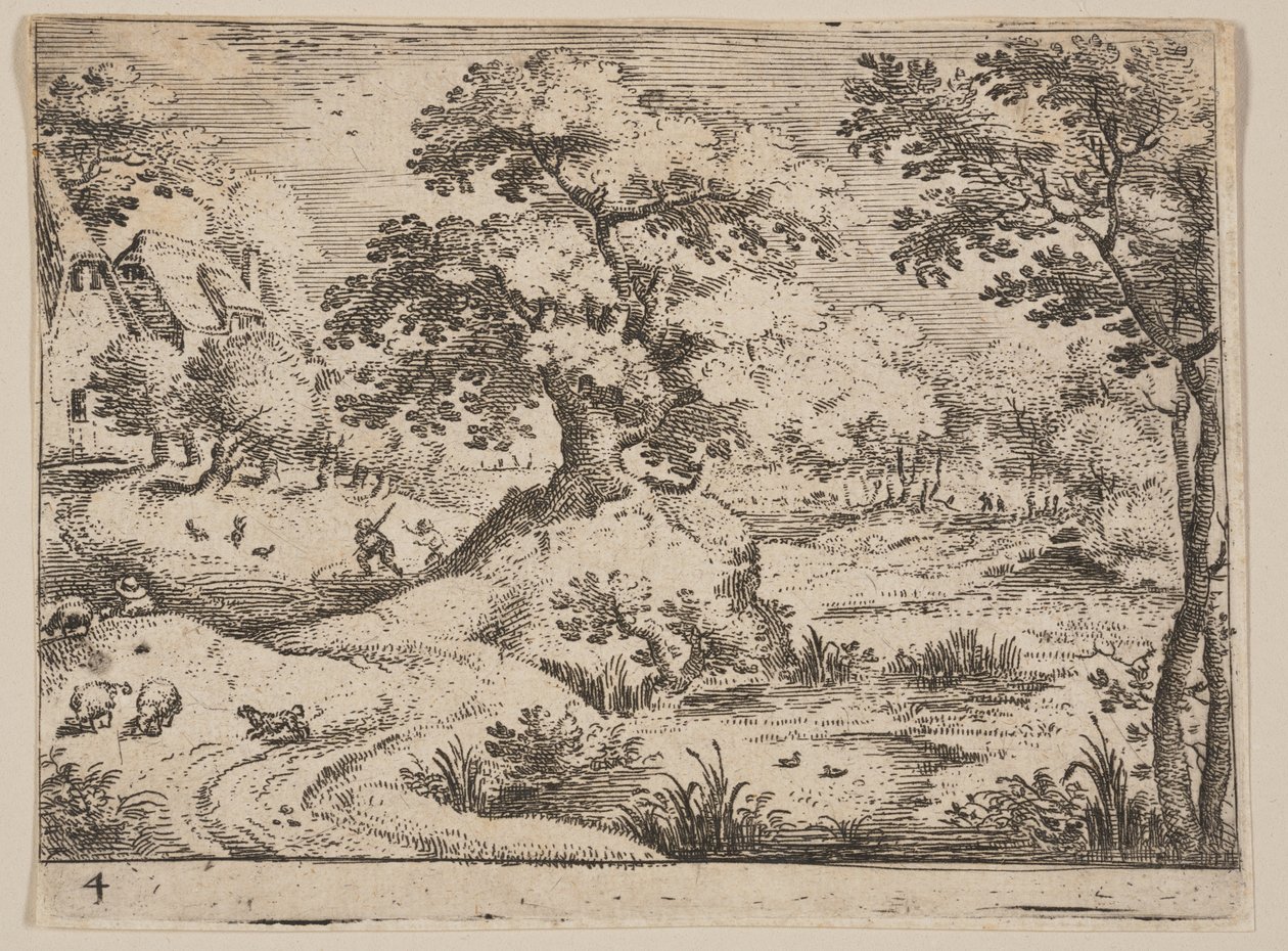 Ścieżka przez bagno: Pies pasterski i owce, od Landscapes autorstwa Jacob Savery I
