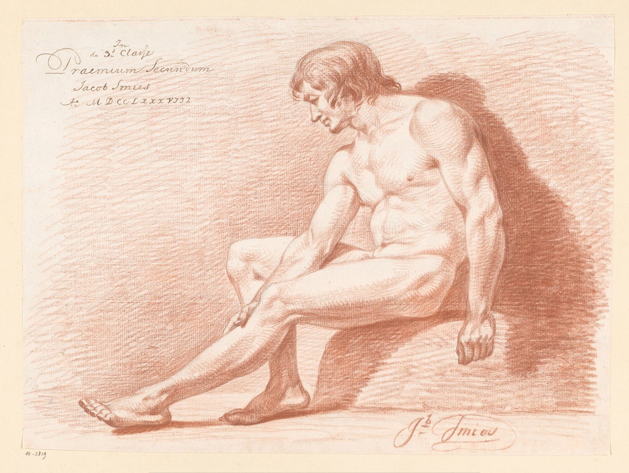 Siedzący mężczyzna nago, widok z boku (II nagroda 1788) autorstwa Jacob Smies