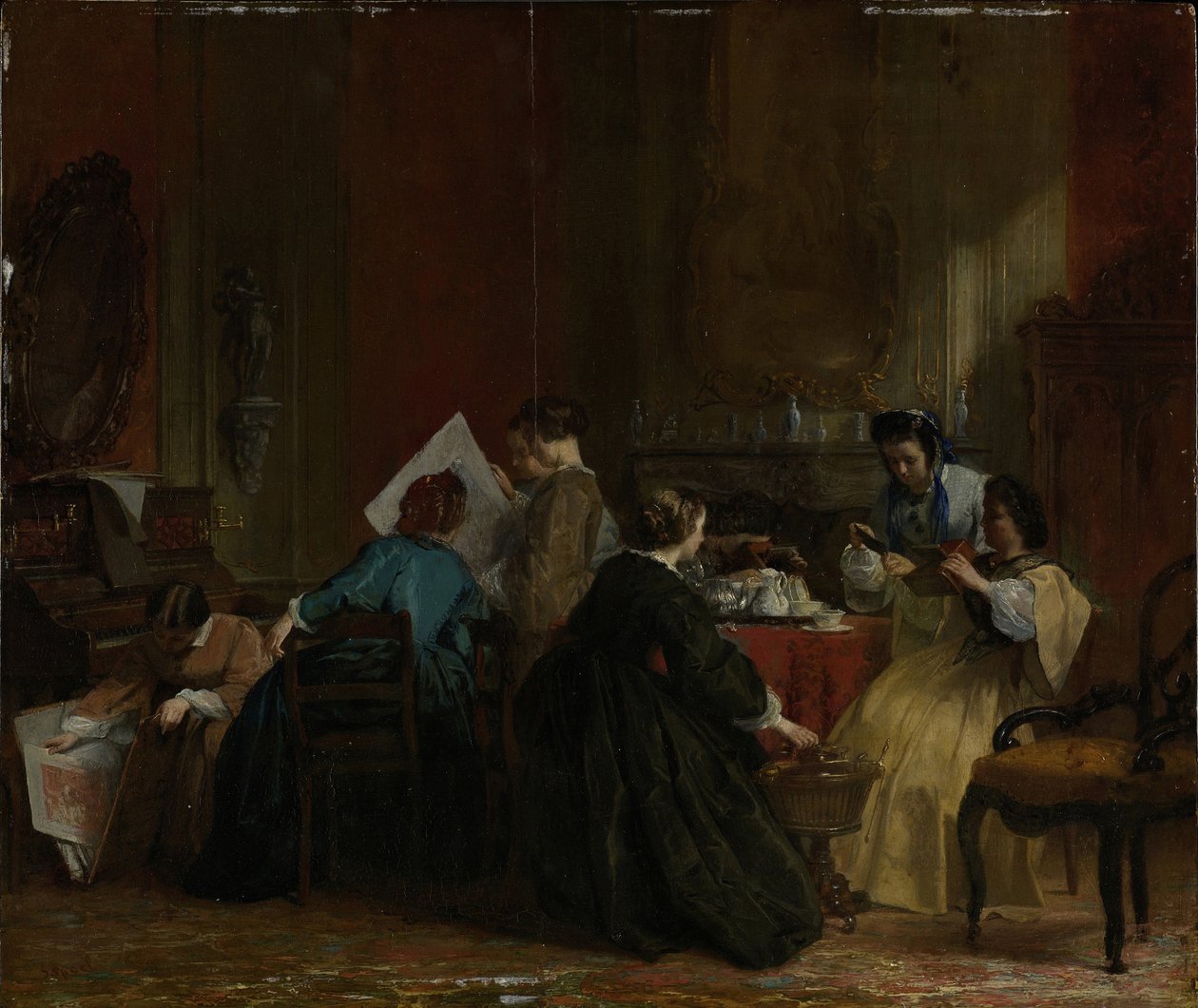 Towarzystwo pań oglądających zdjęcia stereoskopowe, przed 1868 r. autorstwa Jacob Spoel