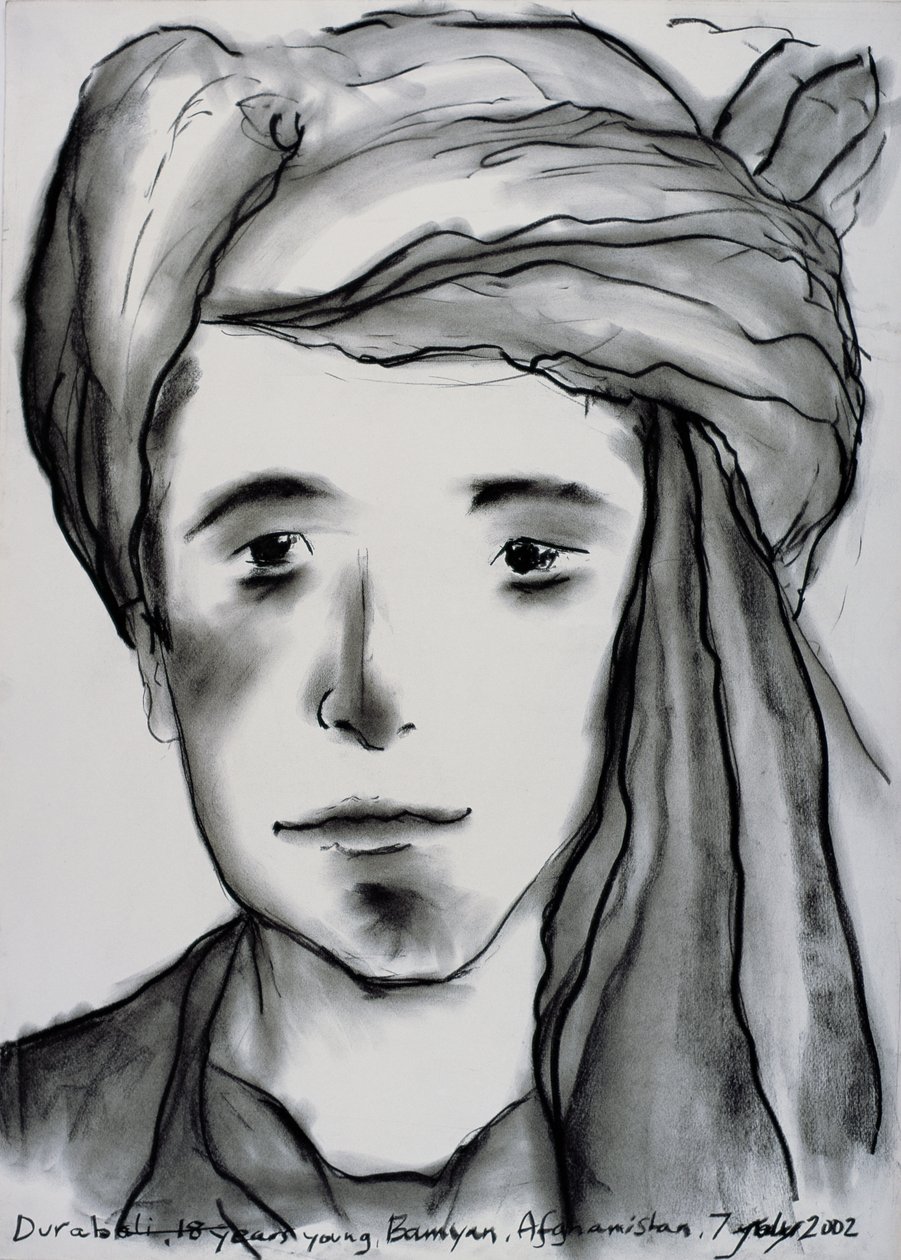 Durabali, 18 lat Young, Bamyan, Afganistan, 2002 (węgiel na papierze) autorstwa Jacob Sutton