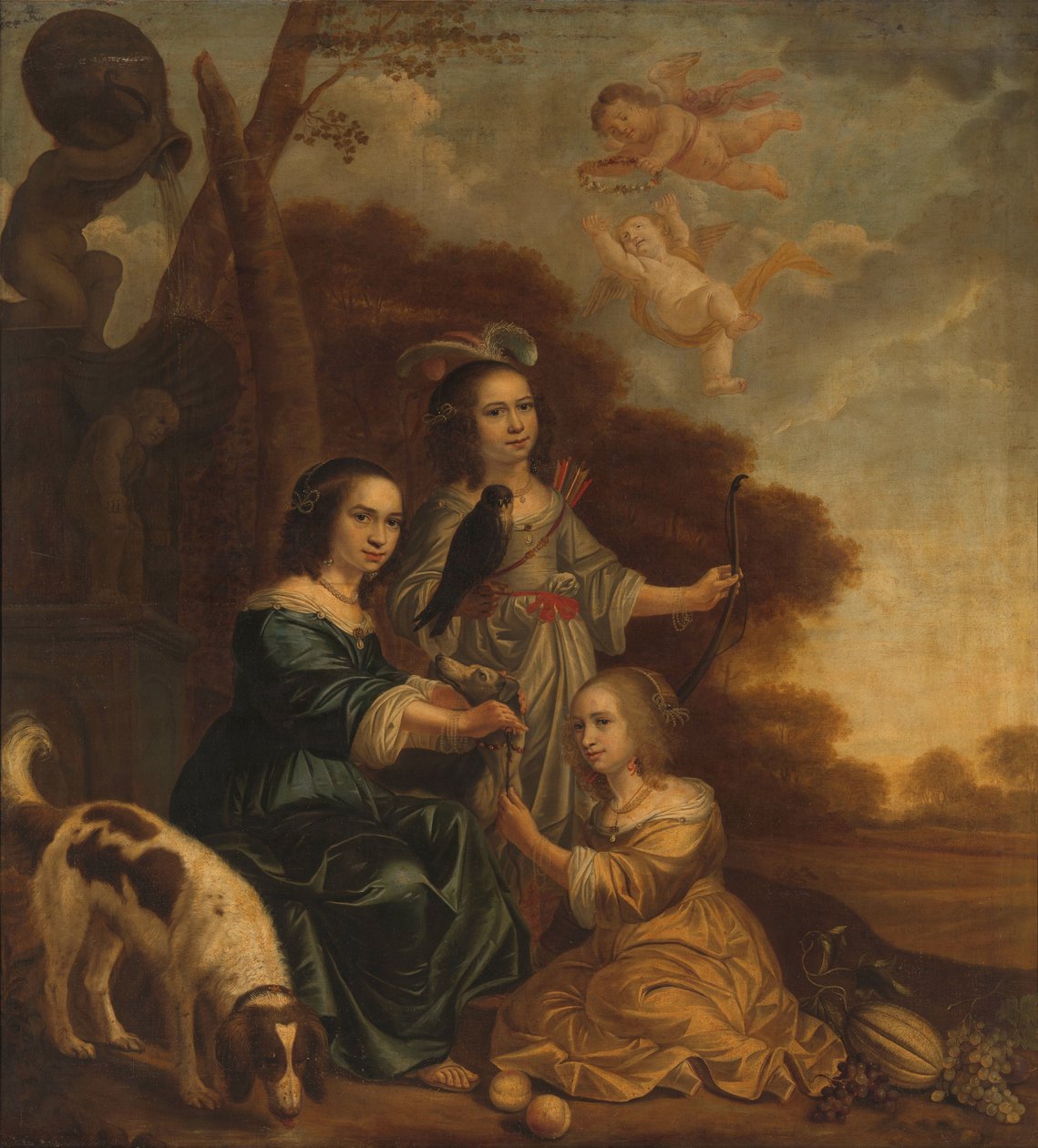 Portret córek artysty Geertruyt, Margriet i Anny Delff (Portret trzech małych dziewczynek w krajobrazie) autorstwa Jacob Willemsz. Delff (II)