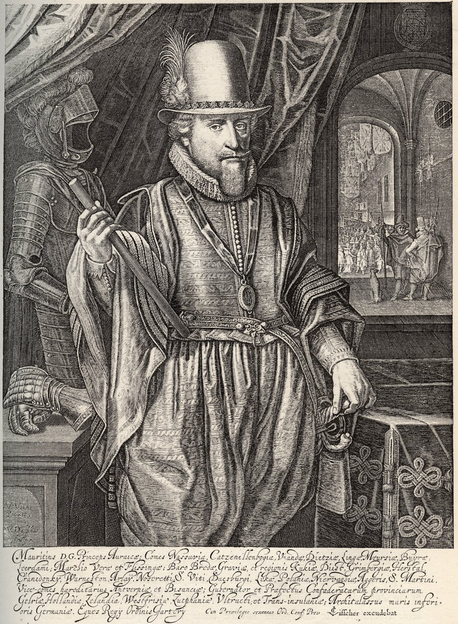 Portret Maurycego de Nassau (1567-1625), księcia Orange, hrabiego Nassau. Rycina Willema Jacobsza Delffa (1580-1638) XVII wiek autorstwa Jacob Willemsz Delff