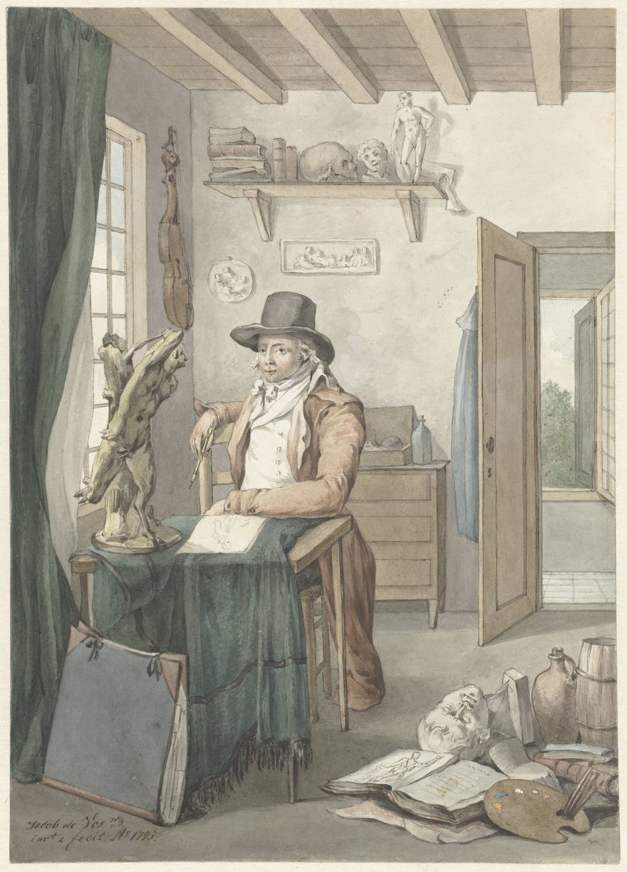 Portret artysty Jacoba SMiesa w pracowni z obiektami artystycznymi autorstwa Jacob Willemz. de Vos