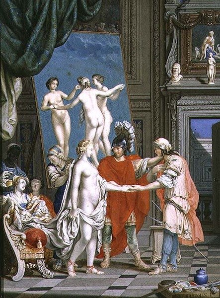 Aleksander Wielki (356-323 pne) wprowadzający Campaspe do Apelles (IV wiek pne) autorstwa Jacob Ziegler
