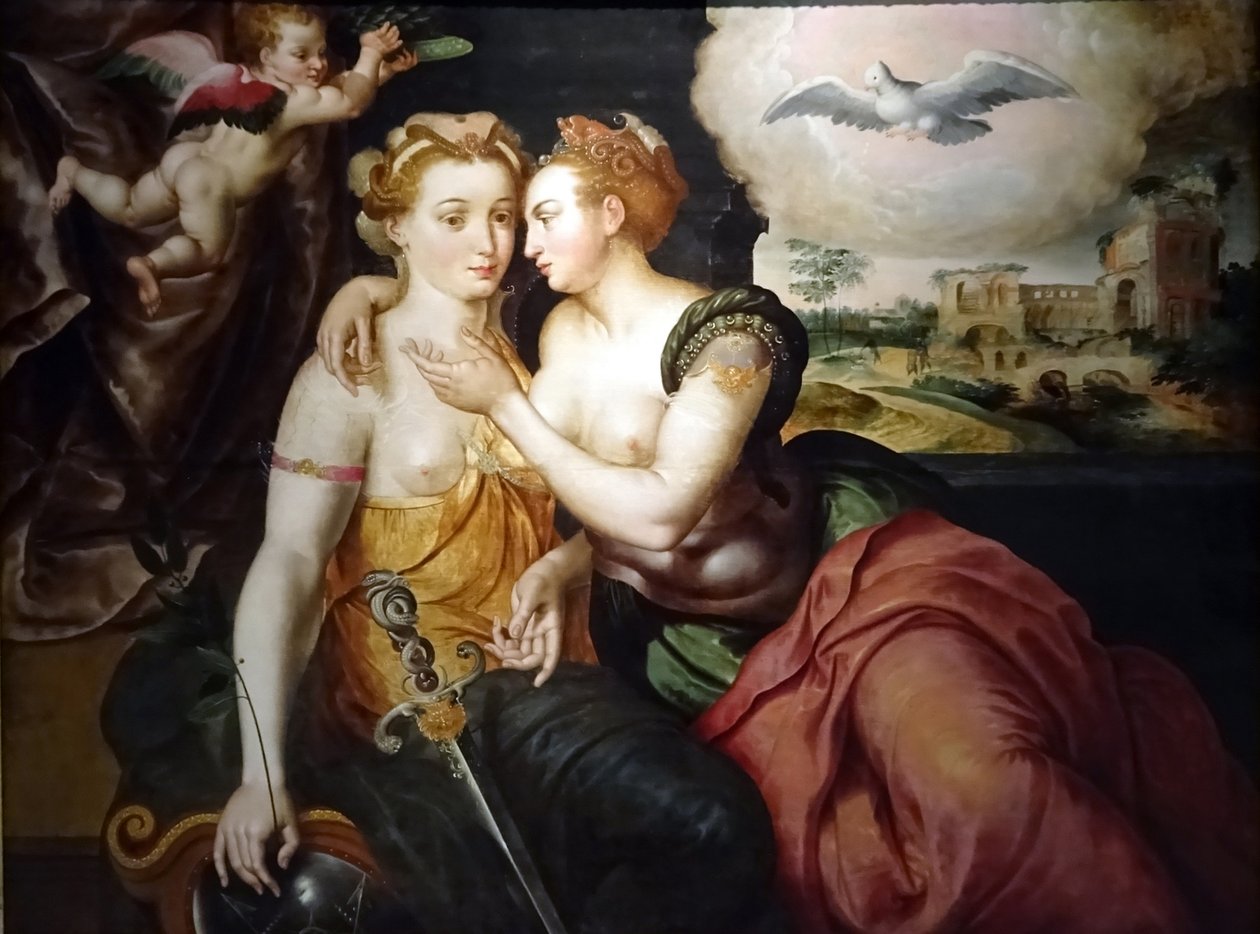 Jacob de Backer i warsztat - Alegoria "Pocałunek sprawiedliwości i pokoju" ok. 1580 r. autorstwa Jacob de Backer