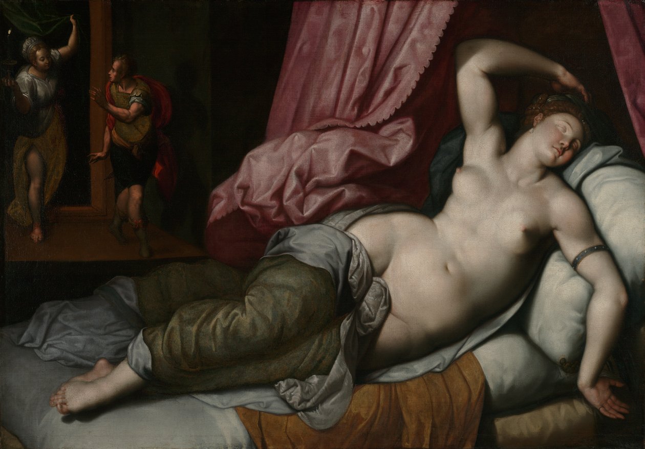 Paryż przyjmowany do sypialni Heleny, ok. 1585-90 autorstwa Jacob de Backer