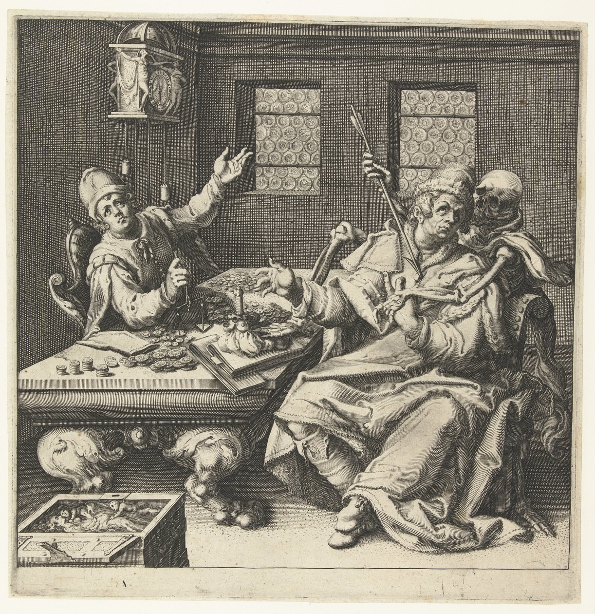Waga pieniędzy i śmierć autorstwa Jacob de Gheyn (II) (workshop of)